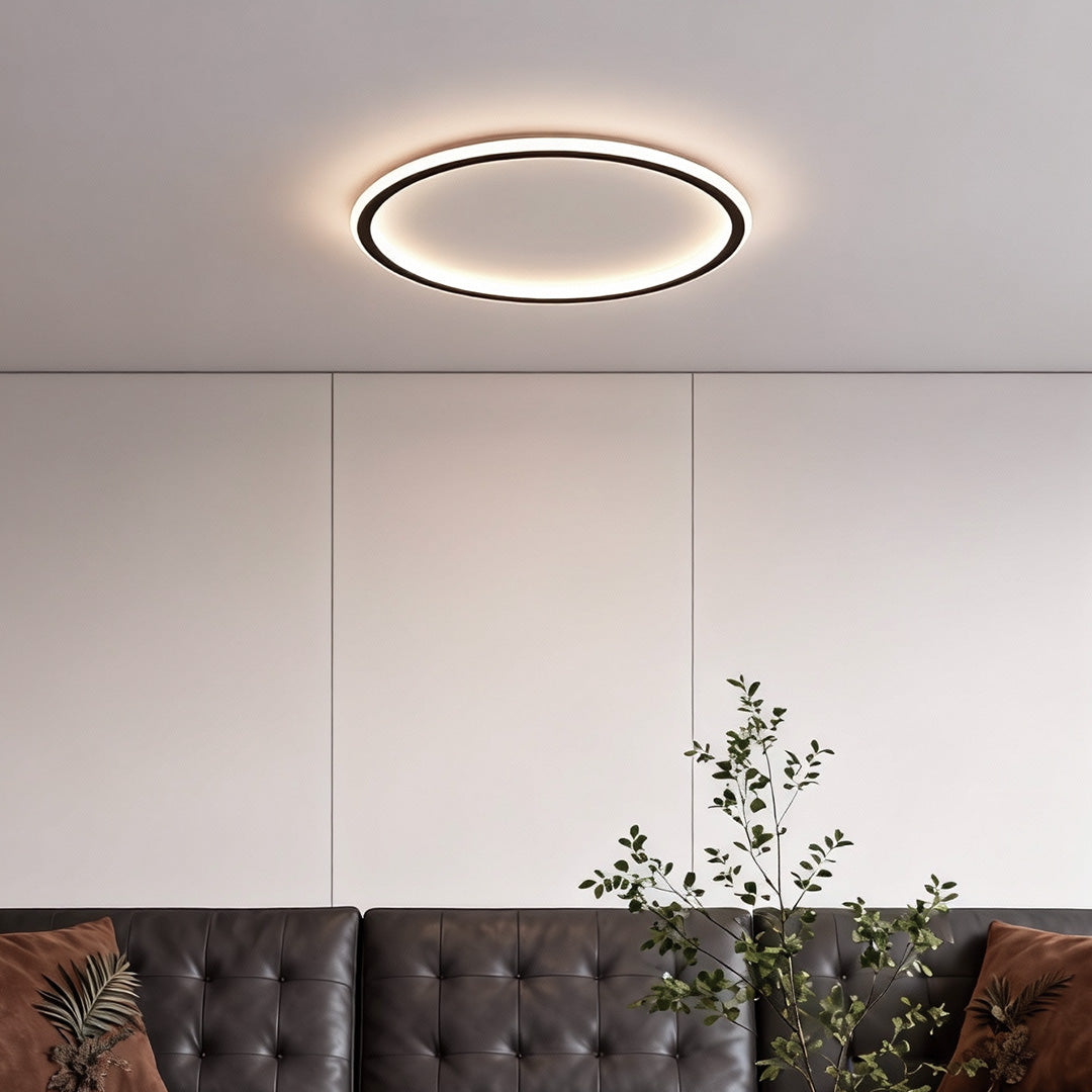 Circular LED Flush-Mount Ceiling Light — Metal and Acrylic, Three-Color Dimming, 15.75" Diameter
