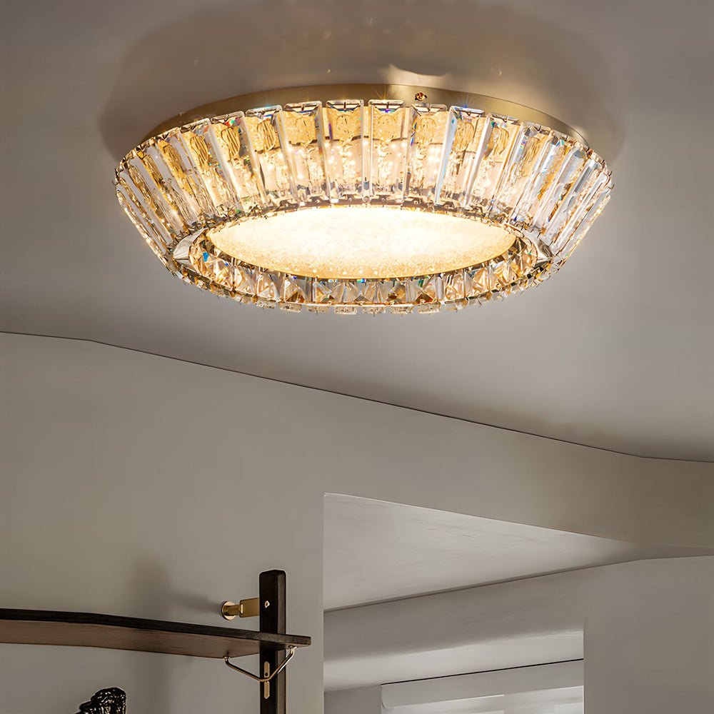 flush mount titanium gold ceiling light quicksand drum crystal chandelier