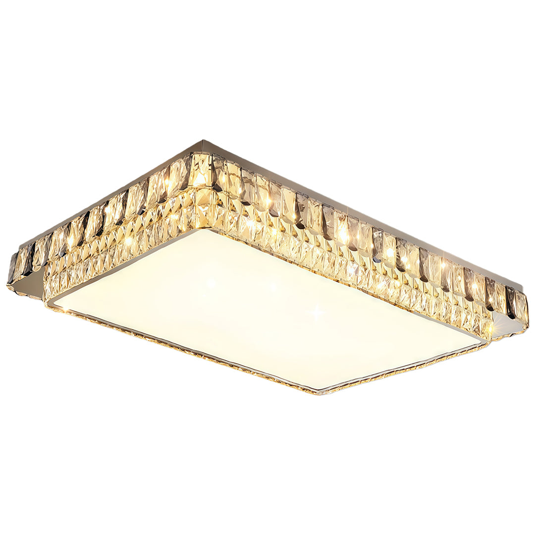 Crystal Flush-Mount LED Light — Stainless Steel, Round/Square/Rectangle, 3-Color Dimming, Chrome