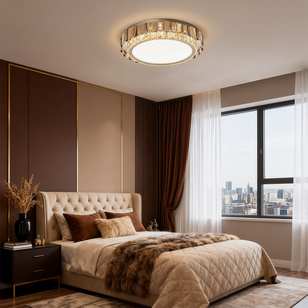 Crystal Flush-Mount LED Light — Stainless Steel, Round/Square/Rectangle, 3-Color Dimming, Chrome