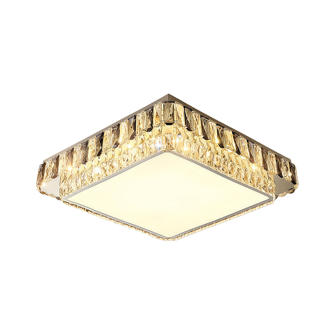 Crystal Flush-Mount LED Light — Stainless Steel, Round/Square/Rectangle, 3-Color Dimming, Chrome