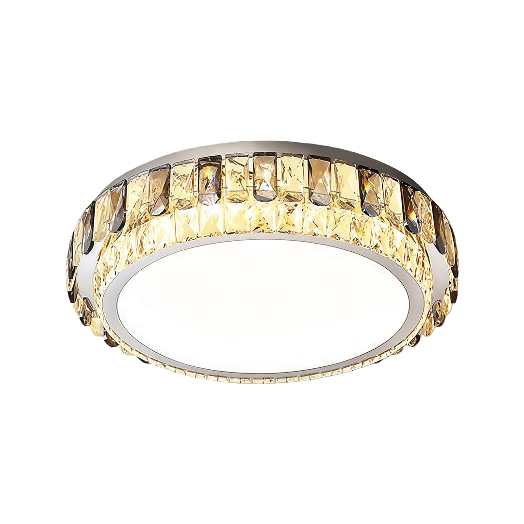 Crystal Flush-Mount LED Light — Stainless Steel, Round/Square/Rectangle, 3-Color Dimming, Chrome