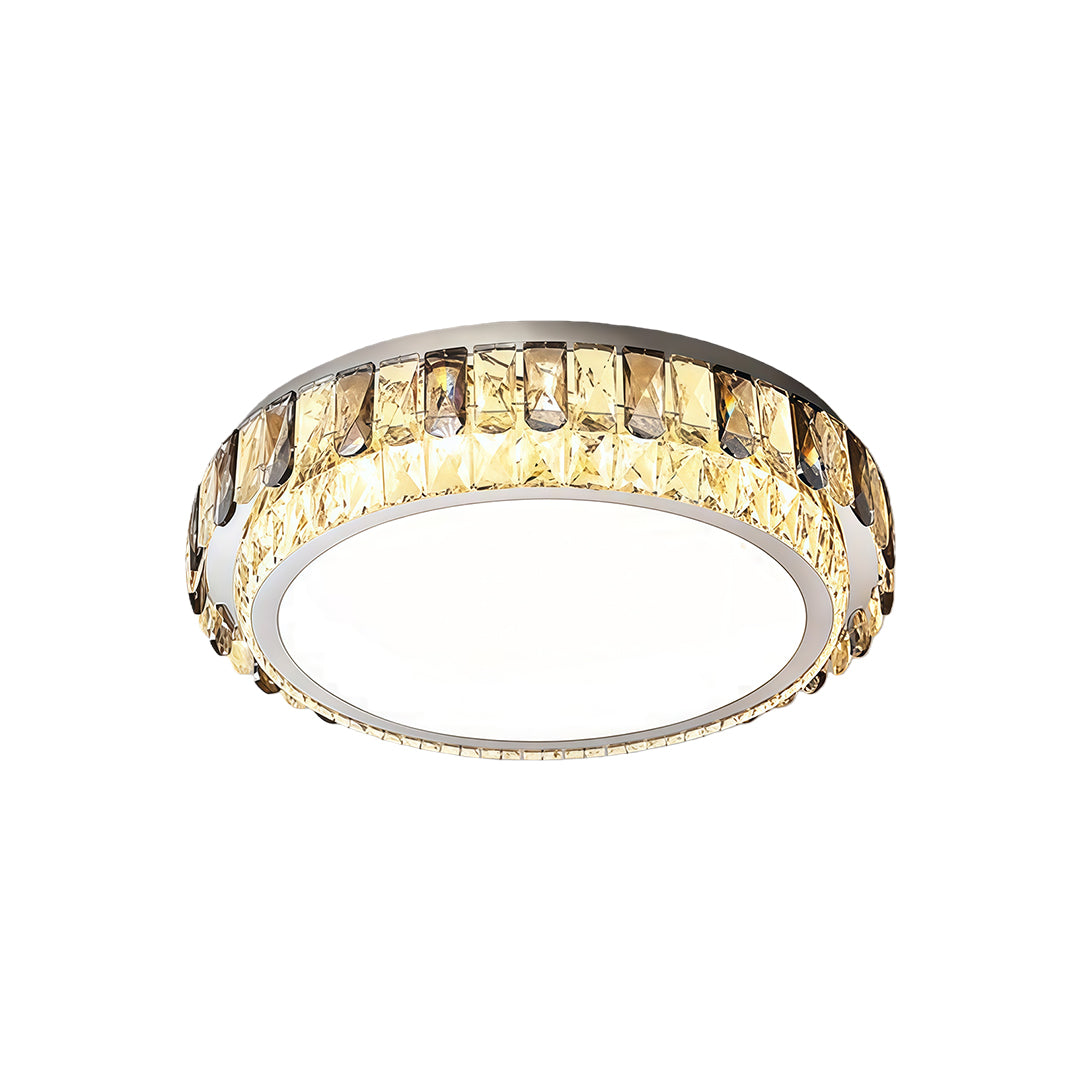 Crystal Flush-Mount LED Light — Stainless Steel, Round/Square/Rectangle, 3-Color Dimming, Chrome