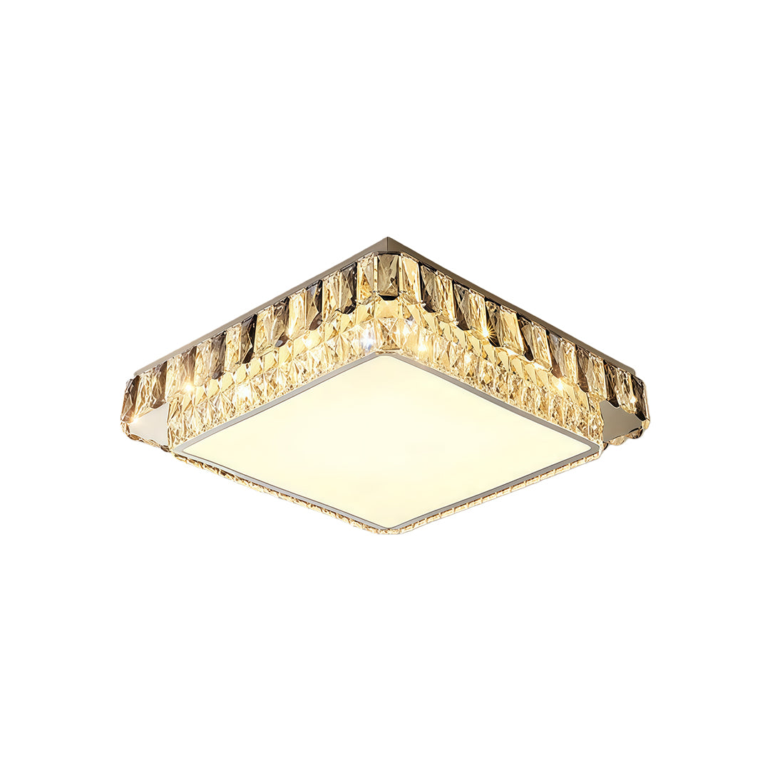 Crystal Flush-Mount LED Light — Stainless Steel, Round/Square/Rectangle, 3-Color Dimming, Chrome