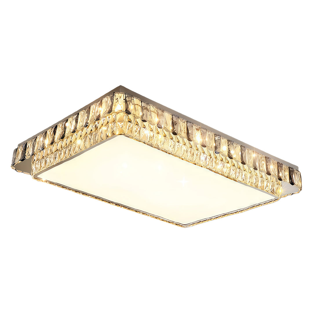 Crystal Flush-Mount LED Light — Stainless Steel, Round/Square/Rectangle, 3-Color Dimming, Chrome