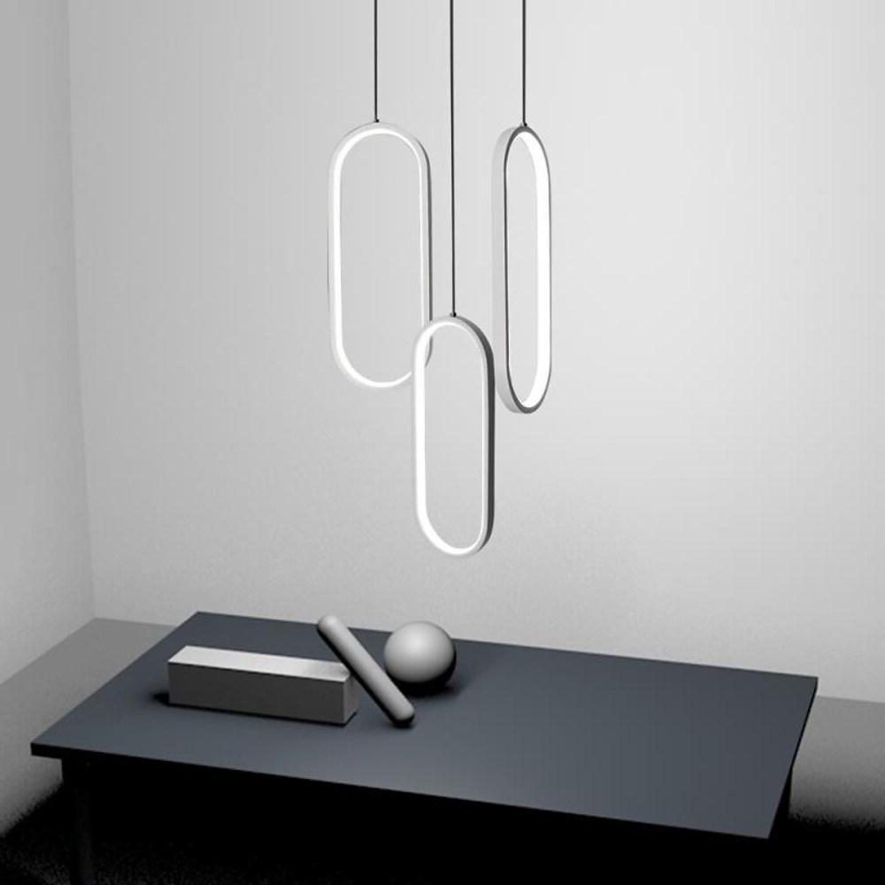 Oval Curved Multi-Light Pendant Chandelier — Aluminum, Modern Geometric, LED Dimmable, White or Black