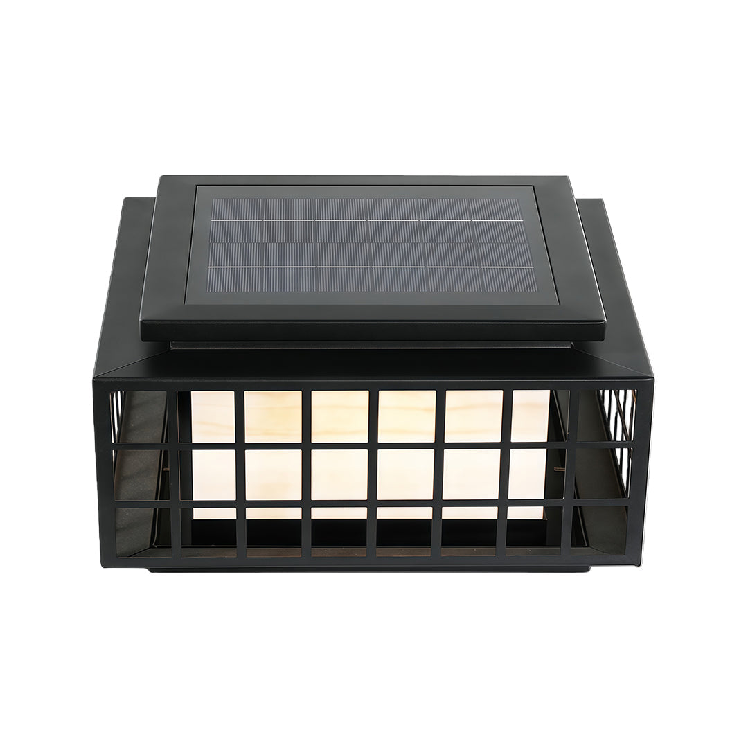 Modern Gate Pillar Light — Black Stainless Steel, Marble-Effect Shade, Solar or Hardwired, IP54, E27, 4 Sizes