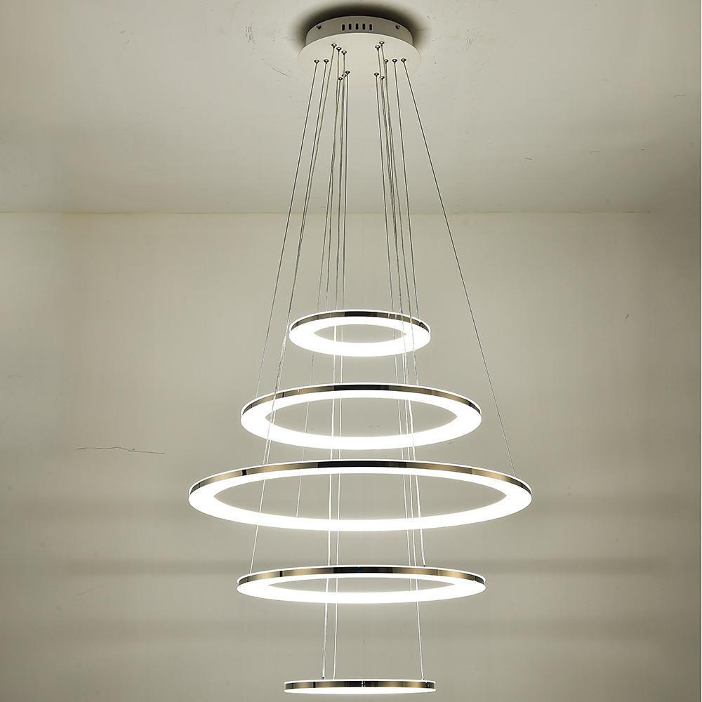Mid-Century 5-Tiered Adjustable Chandelier — Acrylic and Metal, LED, 3000K / 4500K / 6000K, 28" Diameter