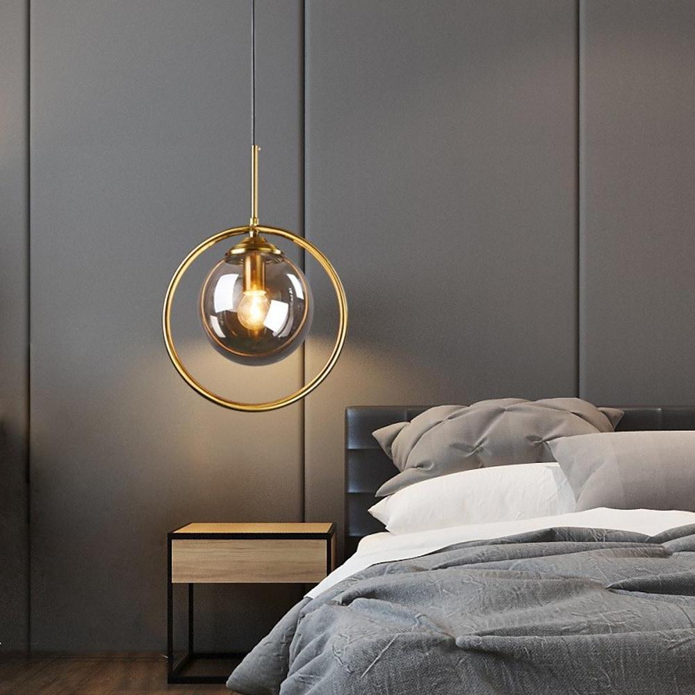 industrial led bedside pendant lights with nordic style metal and glass circle design for island lighting