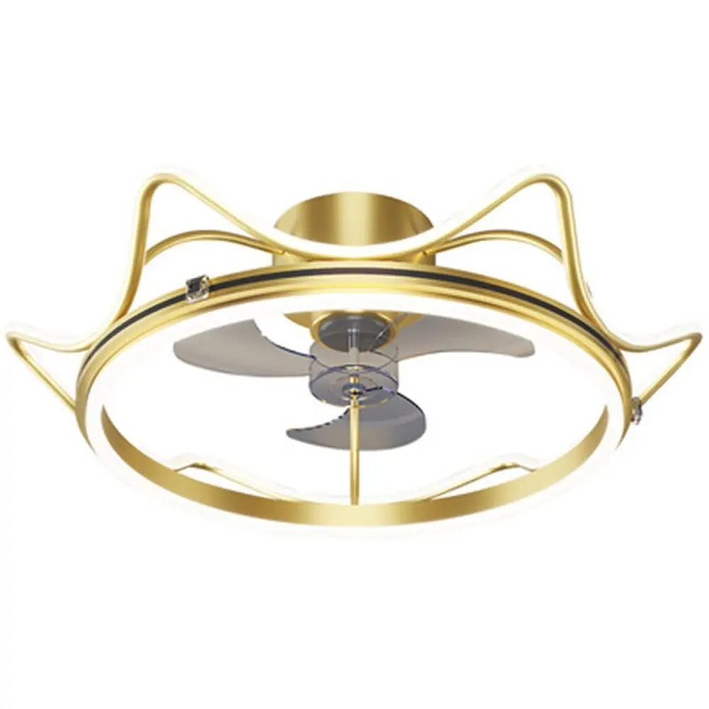 Crown-Shaped Bladeless Ceiling Fan with LED Lights for Bedroom - Gold Finish Luxe