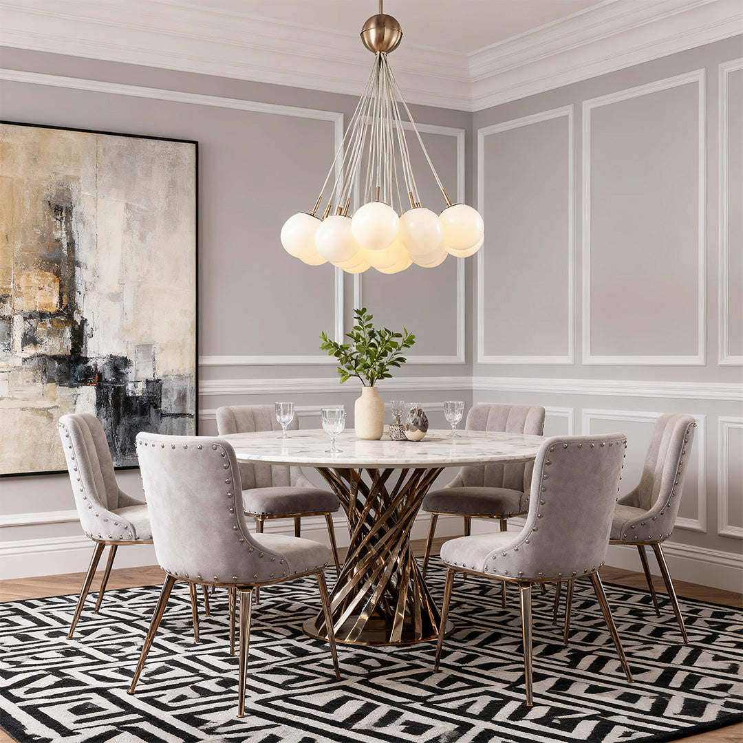 Bubble Glass Chandelier — Gold Metal Frame, Transparent Glass, E12, Adjustable Rod, 28.9"