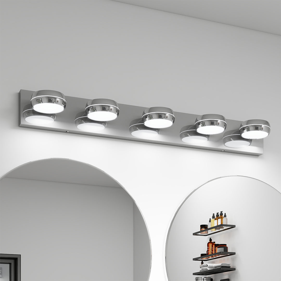 Minimalist Chrome Bathroom Vanity Light — Aluminum, LED 6000K, 3 to 6-Light Configurations