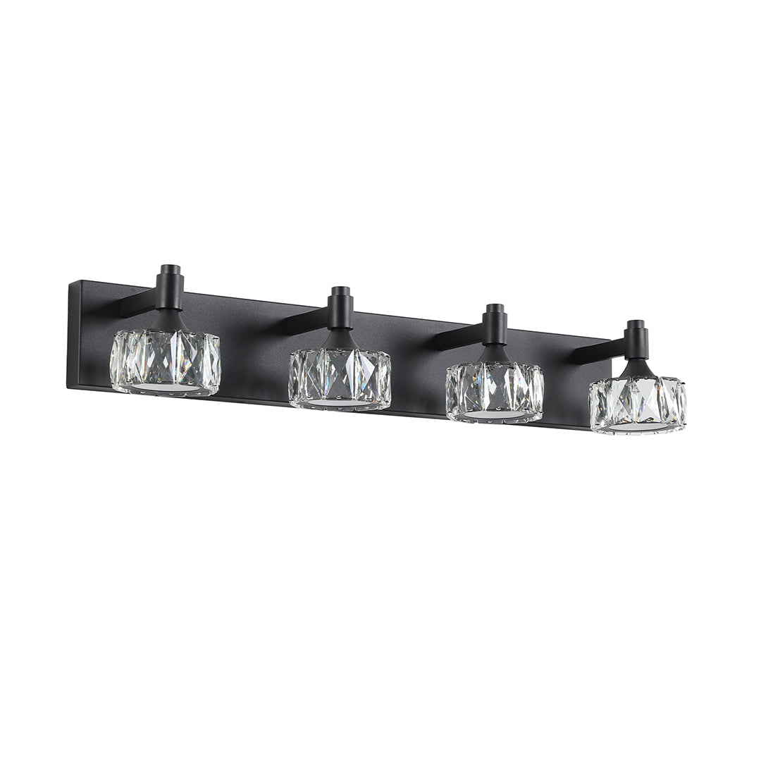 Modern Crystal Bathroom Vanity Light — Black Iron, 6000K LED, 30W, 4-, 5-, or 6-Light