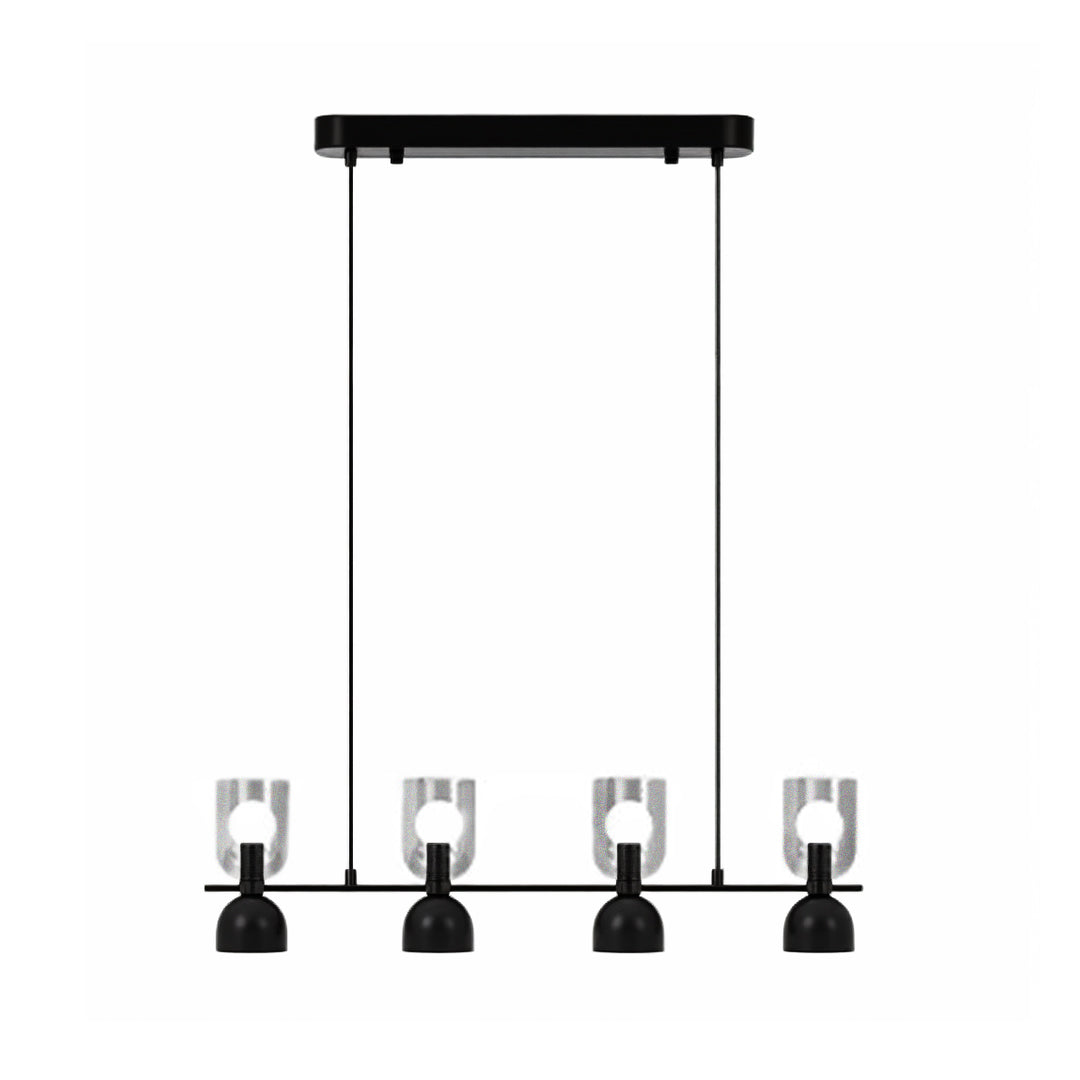 Adjustable Industrial Glass Pendant Chandelier — Matte Black Aluminum-Iron, 4- or 6-Light, Dimmable 3000K–6000K, 59.1" Chain
