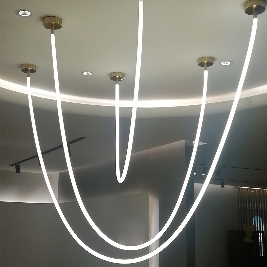 Linear Neon Pendant Light — Silicone Soft LED, 2–5m Lengths, Dual Color Temperature (3000K / 4000K), 32–80W