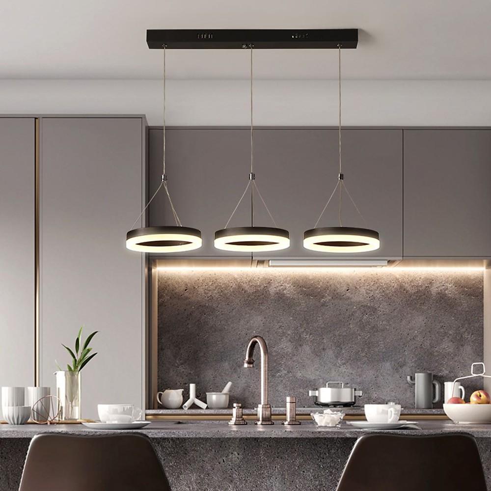 Modern 3-Light Adjustable Ring Pendant Chandelier — Aluminum & Acrylic, LED Dimmable, 24", Remote Control