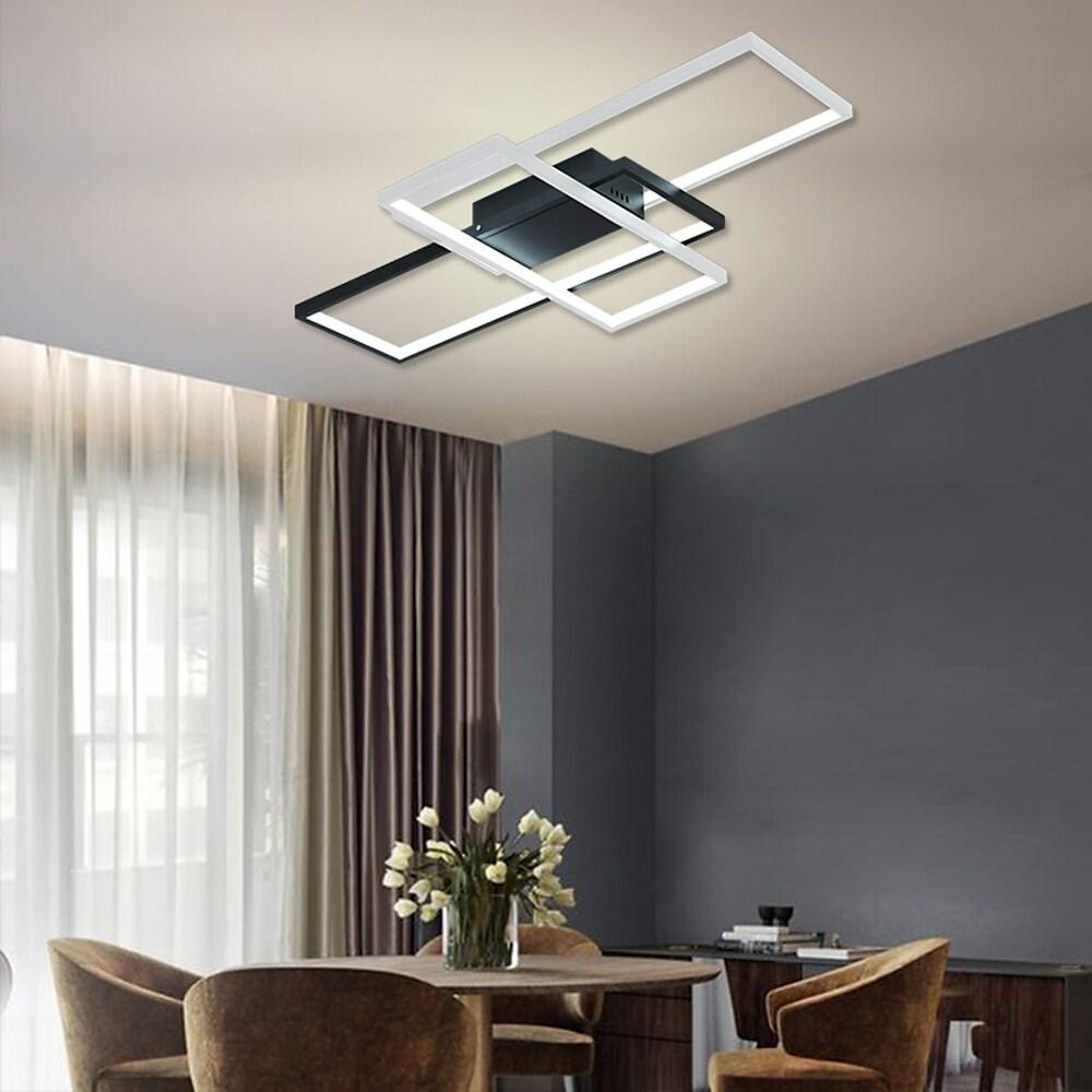 Large Multi-Rectangle Flush-Mount Ceiling Light — 3-Tier Integrated LED, Black, Gold or White