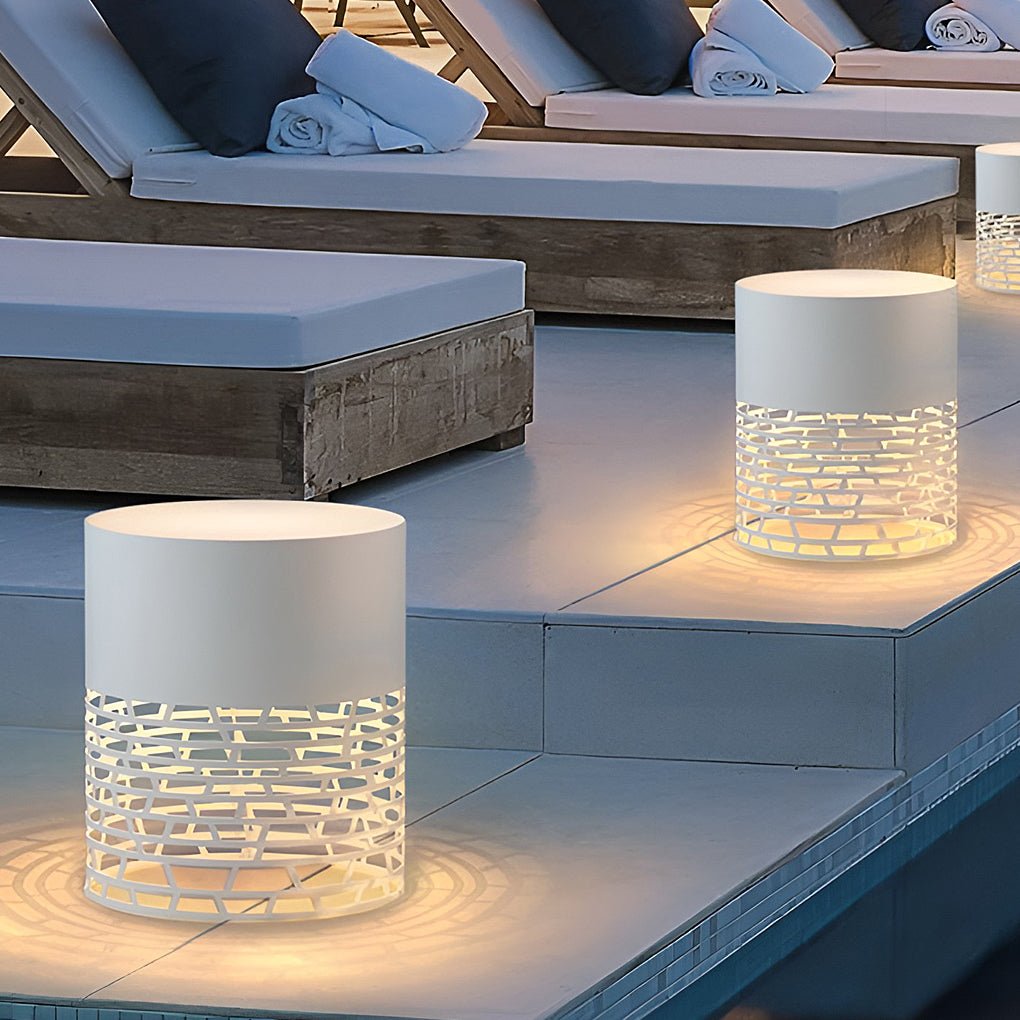 freestanding outdoor garden lighting stylish hollow mesh led cylinder light