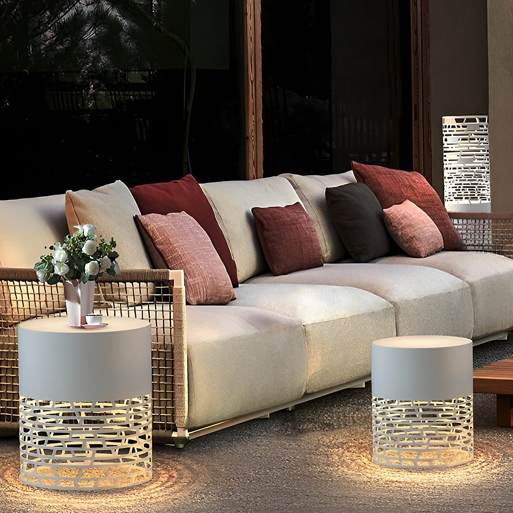 freestanding outdoor garden lighting stylish hollow mesh led cylinder light