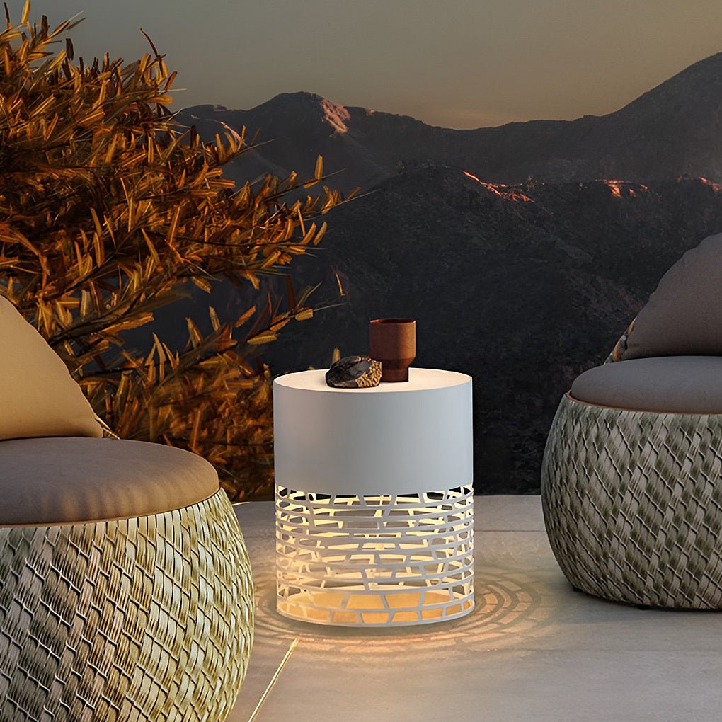 freestanding outdoor garden lighting stylish hollow mesh led cylinder light