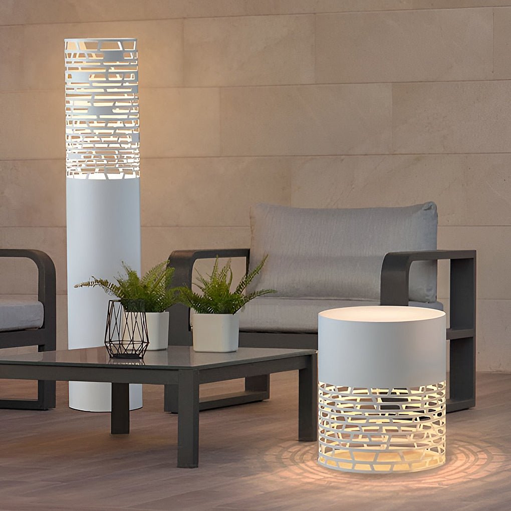 freestanding outdoor garden lighting stylish hollow mesh led cylinder light