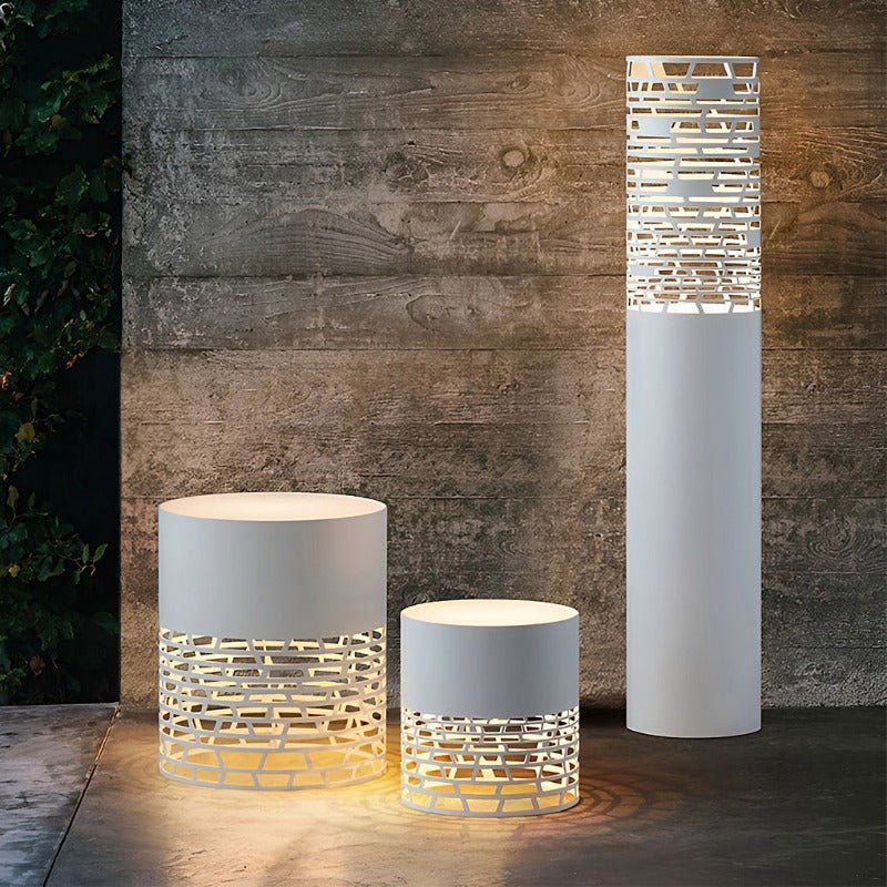 freestanding outdoor garden lighting stylish hollow mesh led cylinder light