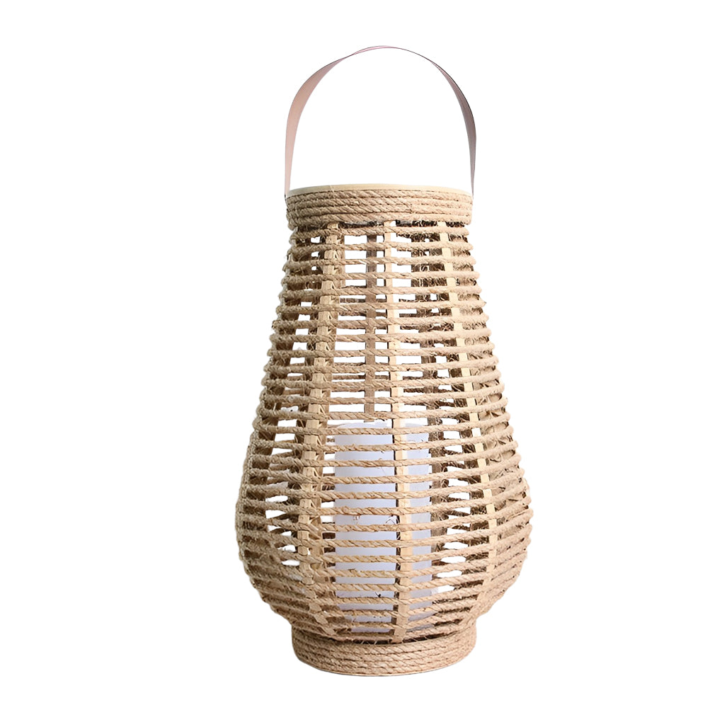 Woven Rattan Solar Portable Lantern — Brown, LED 3W, 6000mAh, IP65 Weatherproof, Hemp Rope Hanging