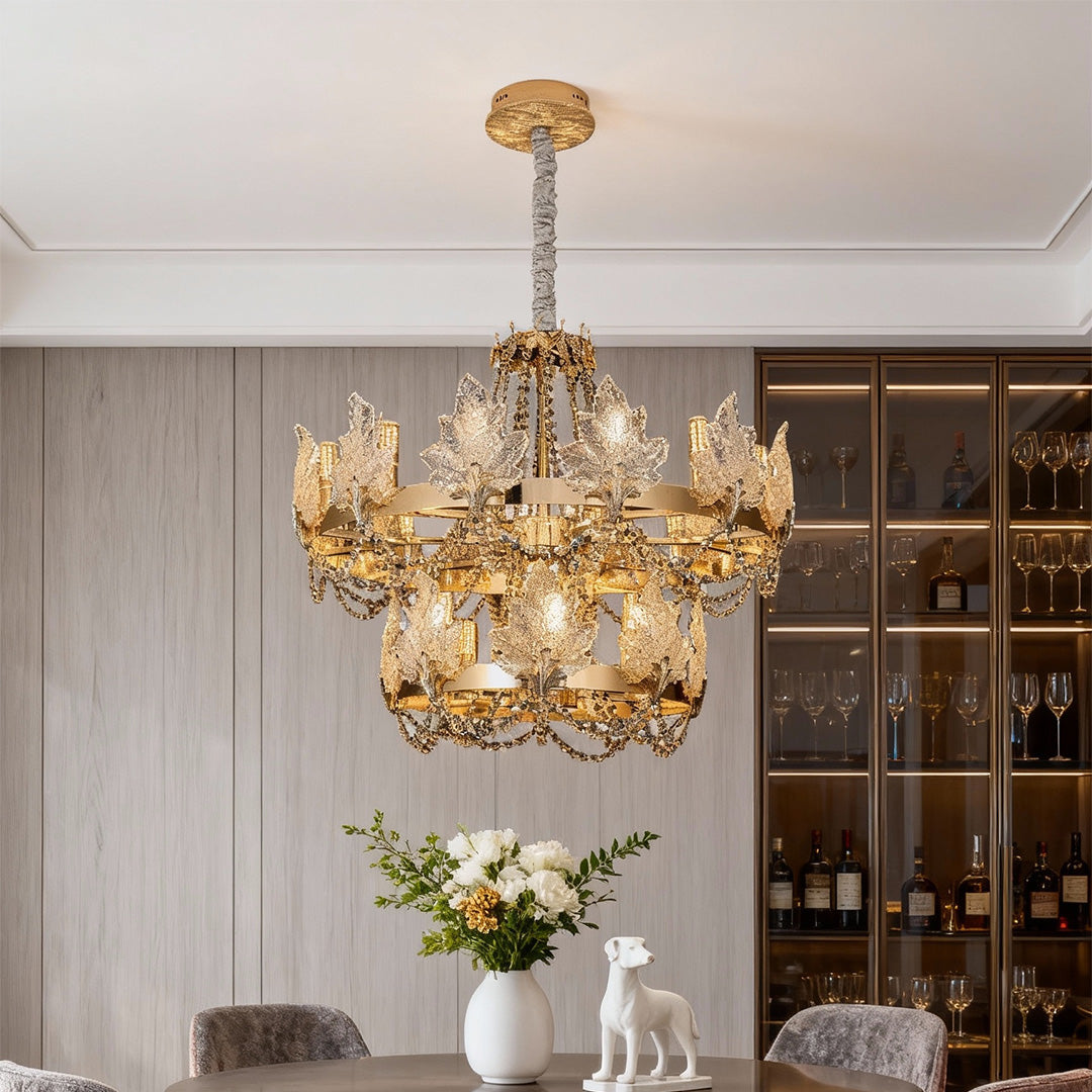 French Country Crystal Chandelier — Champagne Gold Carbon Steel, Cut Crystal, E14, Adjustable 31.5" Cord, 5 Configurations