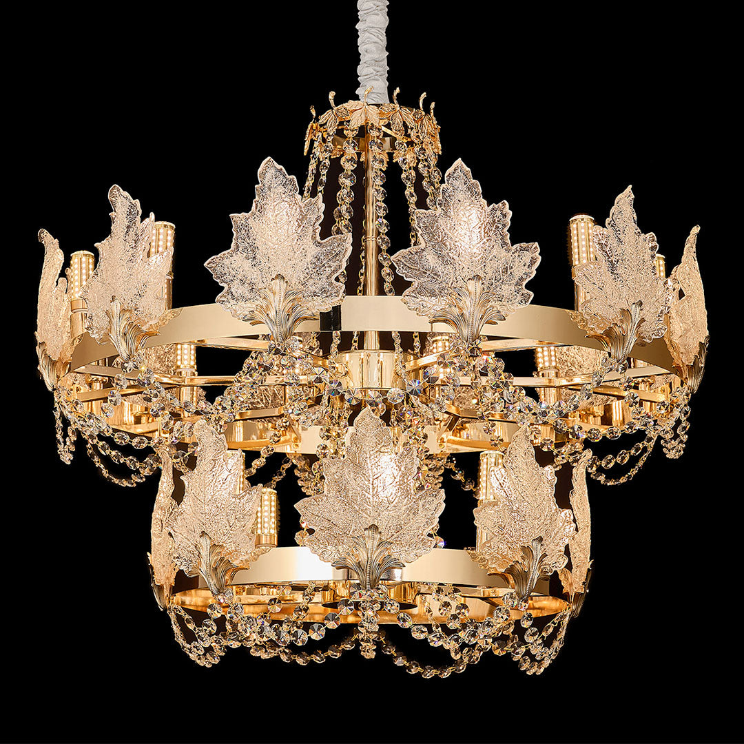 French Country Crystal Chandelier — Champagne Gold Carbon Steel, Cut Crystal, E14, Adjustable 31.5" Cord, 5 Configurations