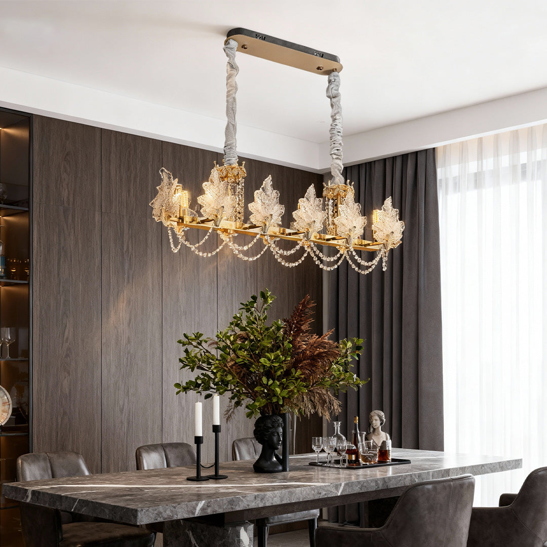 French Country Crystal Chandelier — Champagne Gold Carbon Steel, Cut Crystal, E14, Adjustable 31.5" Cord, 5 Configurations