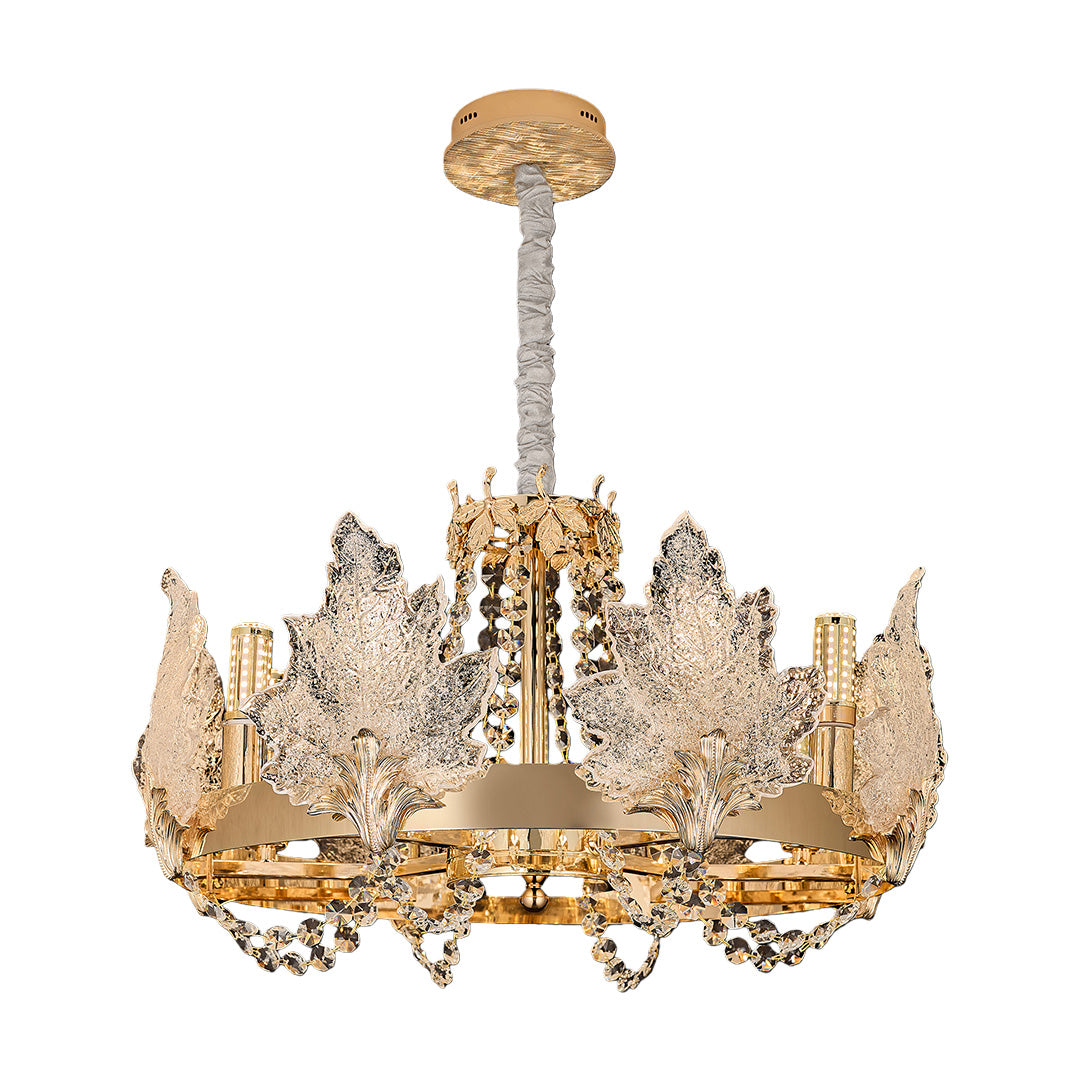 French Country Crystal Chandelier — Champagne Gold Carbon Steel, Cut Crystal, E14, Adjustable 31.5" Cord, 5 Configurations