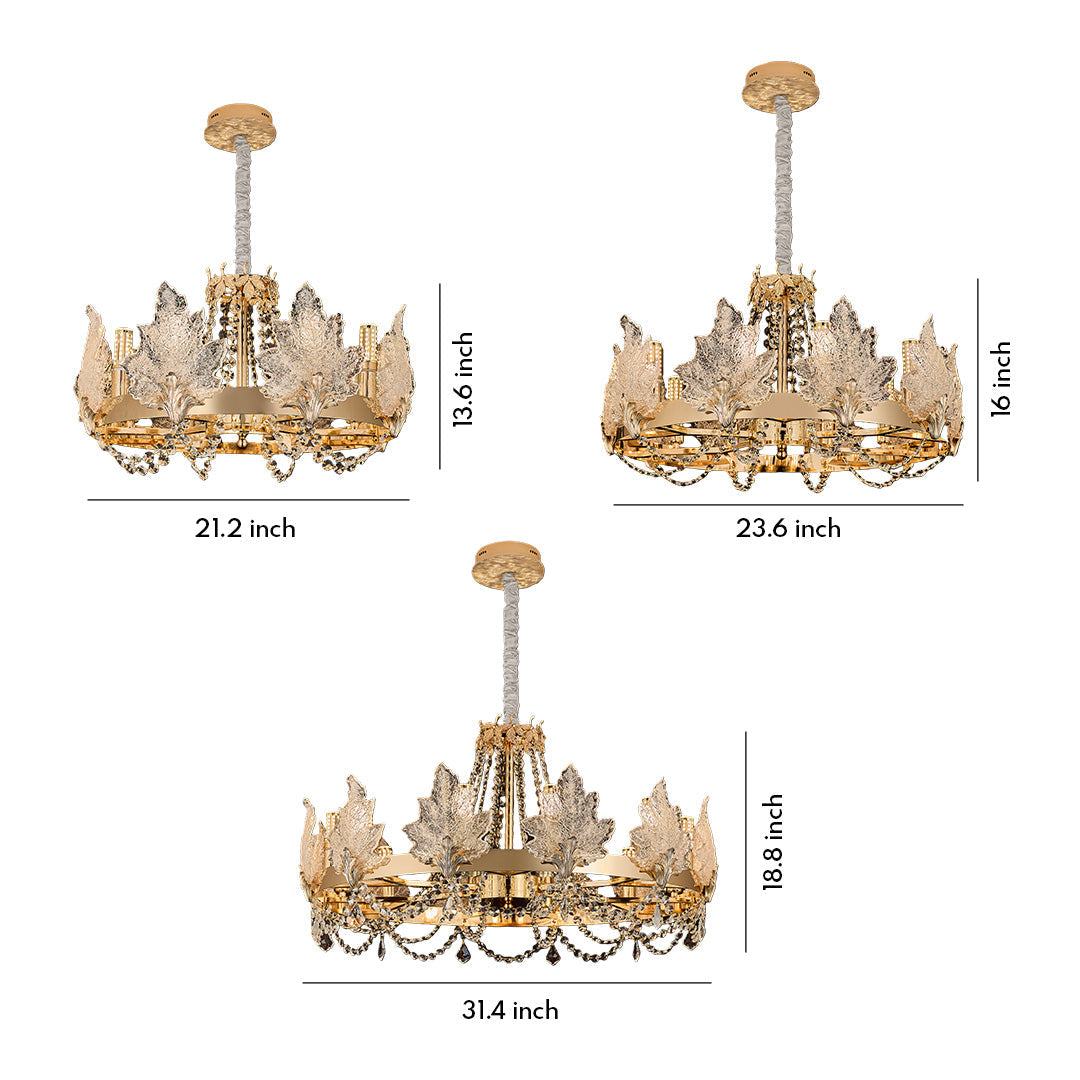 French Country Crystal Chandelier — Champagne Gold Carbon Steel, Cut Crystal, E14, Adjustable 31.5" Cord, 5 Configurations