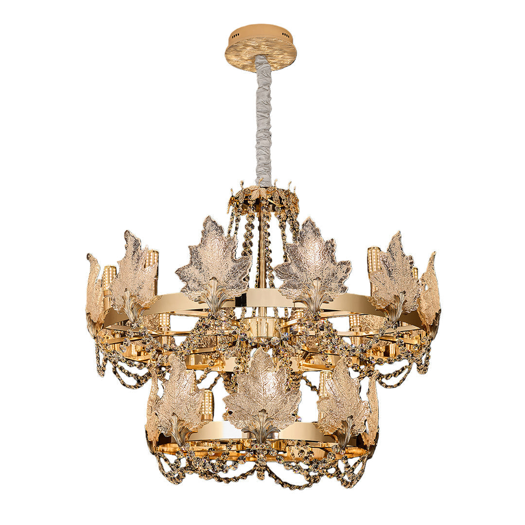 French Country Crystal Chandelier — Champagne Gold Carbon Steel, Cut Crystal, E14, Adjustable 31.5" Cord, 5 Configurations