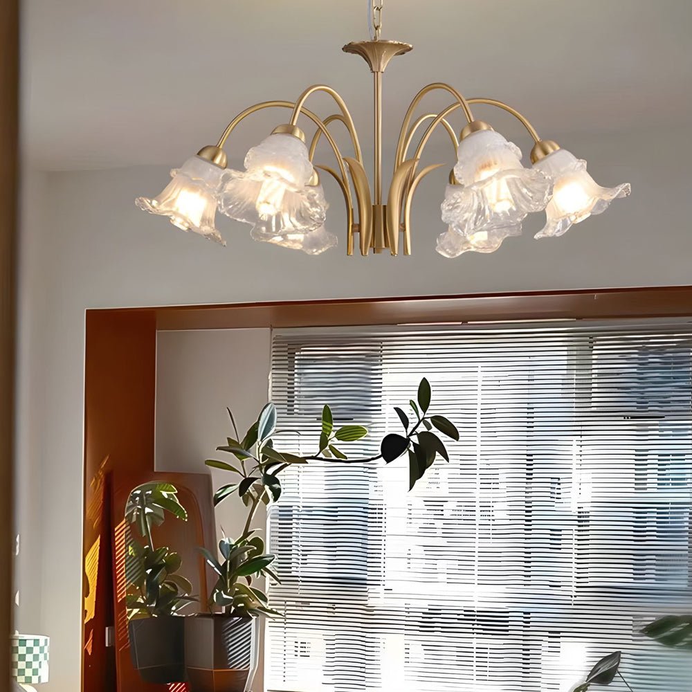french pastoral gold fixture 68 light glass lily chandelier