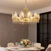 French Country Crystal Chandelier — Champagne Gold Carbon Steel, Cut Crystal, E14, Adjustable 31.5" Cord, 5 Configurations