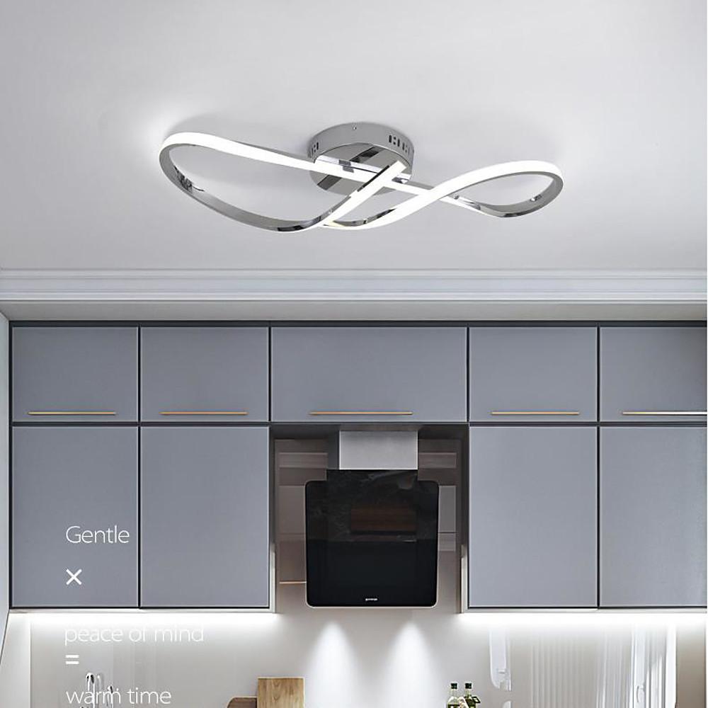 Wavy Linear Semi-Flush Mount Ceiling Light — Electroplated Metal, 27", LED Integrated, Dimmable with Remote