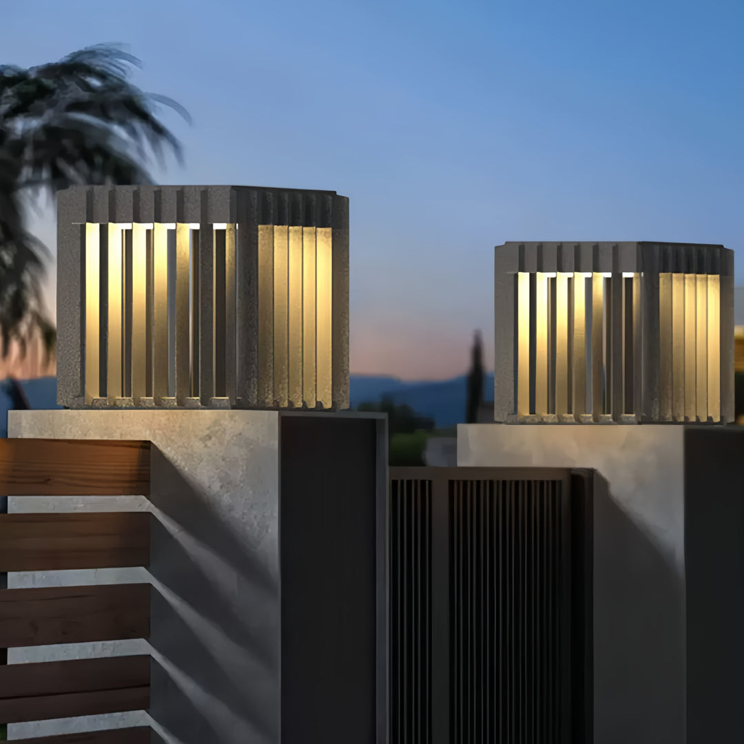 Geometric Hollow Outdoor Pillar Light — Stainless Steel, LED, Solar / Hardwired, IP65, 3 Sizes