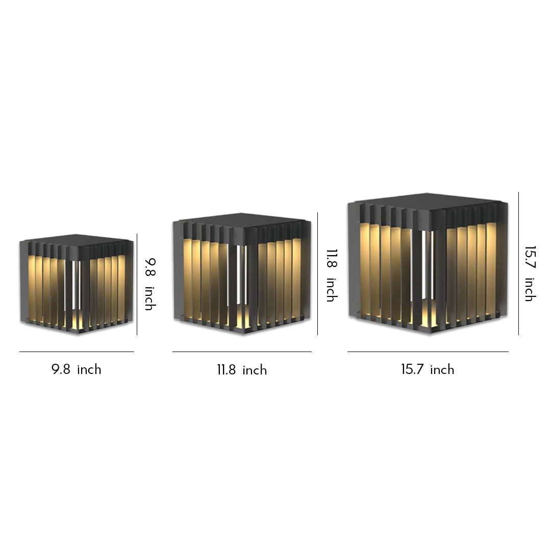 Geometric Hollow Outdoor Pillar Light — Stainless Steel, LED, Solar / Hardwired, IP65, 3 Sizes