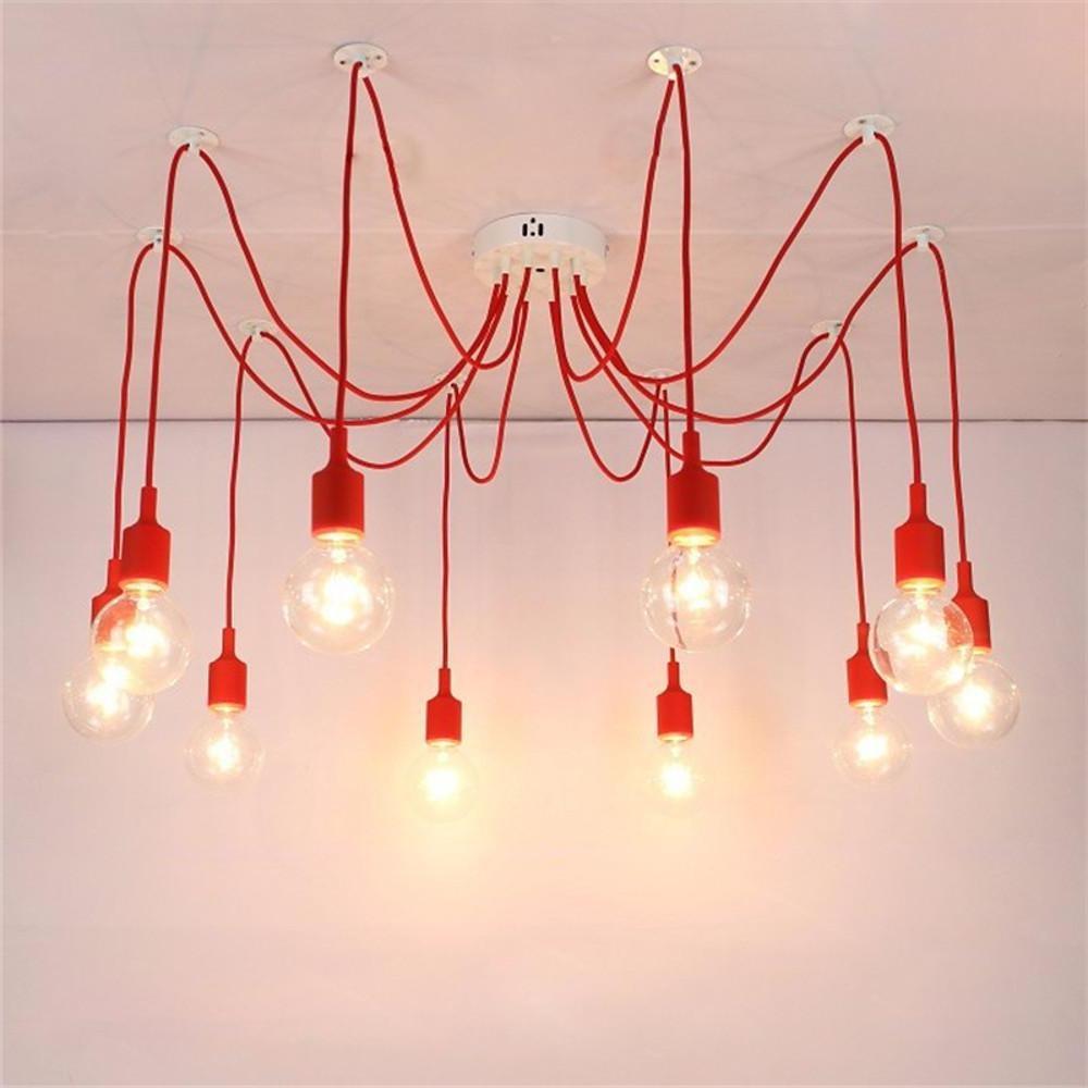 10-Head Cluster Spider Multi-Light Pendant — Aluminum, Fabric Cable, Acrylic Shades, 40W LED, DIY Adjustable, Industrial or Modern