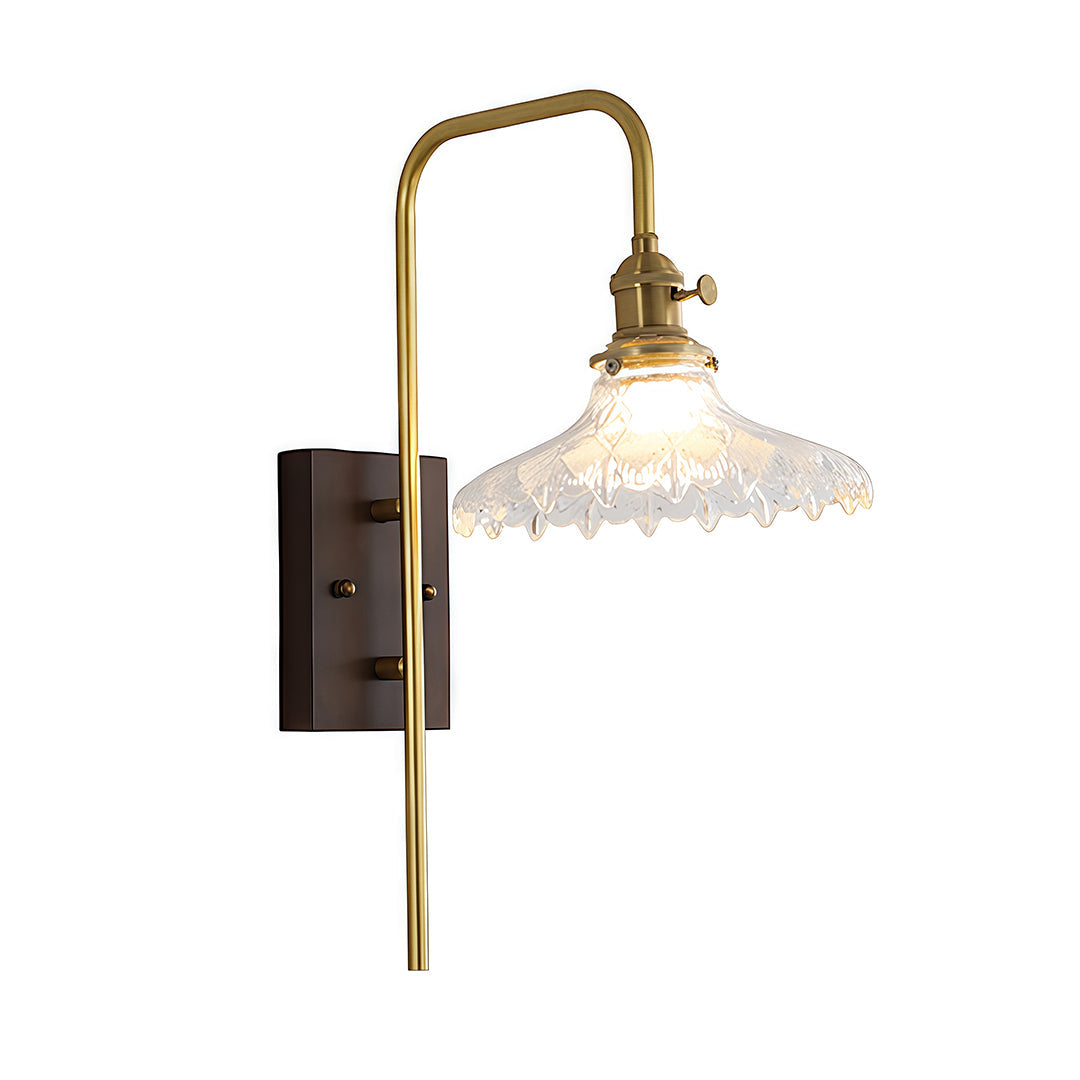 Retro Wave Glass Wall Sconce — Iron and Rubberwood, E27 LED, 3-Step Dimming (3000K/4500K/6000K), 3 Design Styles