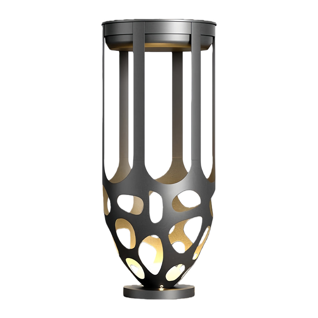 Lighted Outdoor Planter — Black Iron, White PE Shade, Warm LED, IP54, Solar / Hardwired, 19.7" or 37.4" Height
