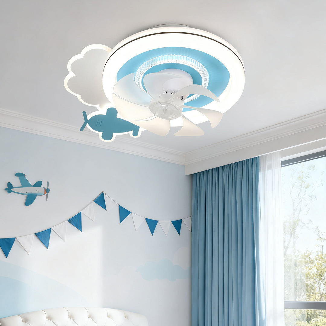Blue and White Children's Ceiling Fan with Lights and Quiet Motor