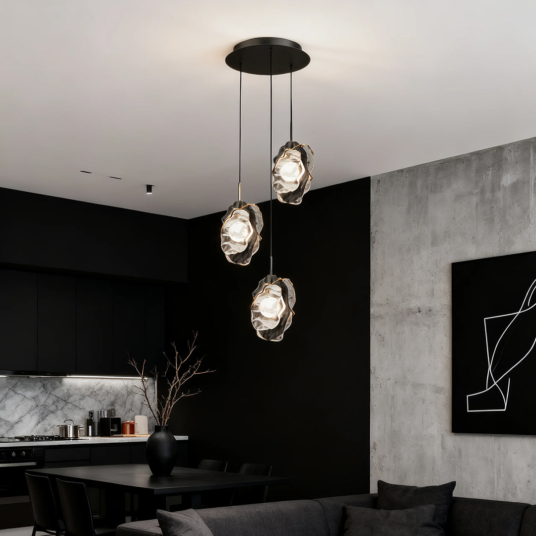 Minimalist Glass Pendant Light — Matte Black Iron-Aluminum, LED 9W–27W, 1- or 3-Light, Adjustable Chain