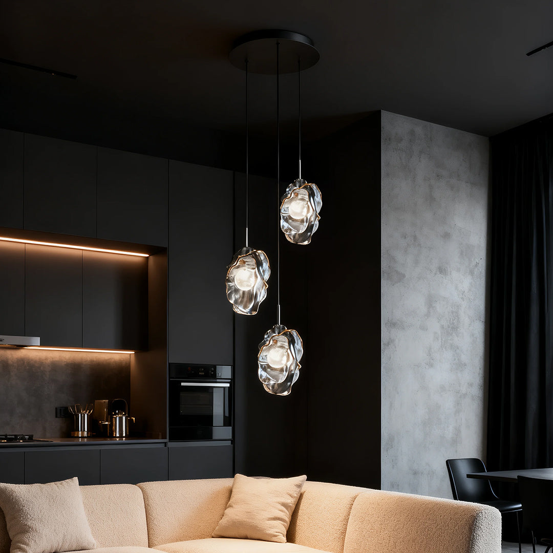 Minimalist Glass Pendant Light — Matte Black Iron-Aluminum, LED 9W–27W, 1- or 3-Light, Adjustable Chain