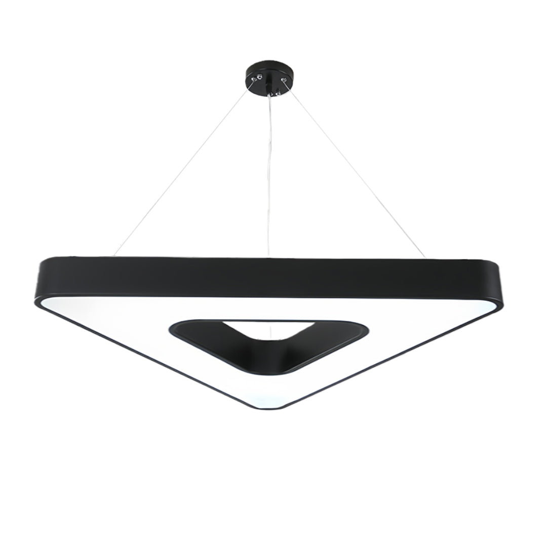 Triangular Geometric LED Chandelier — Black Iron with White Acrylic, Adjustable 39.4" Chain, 5 Sizes