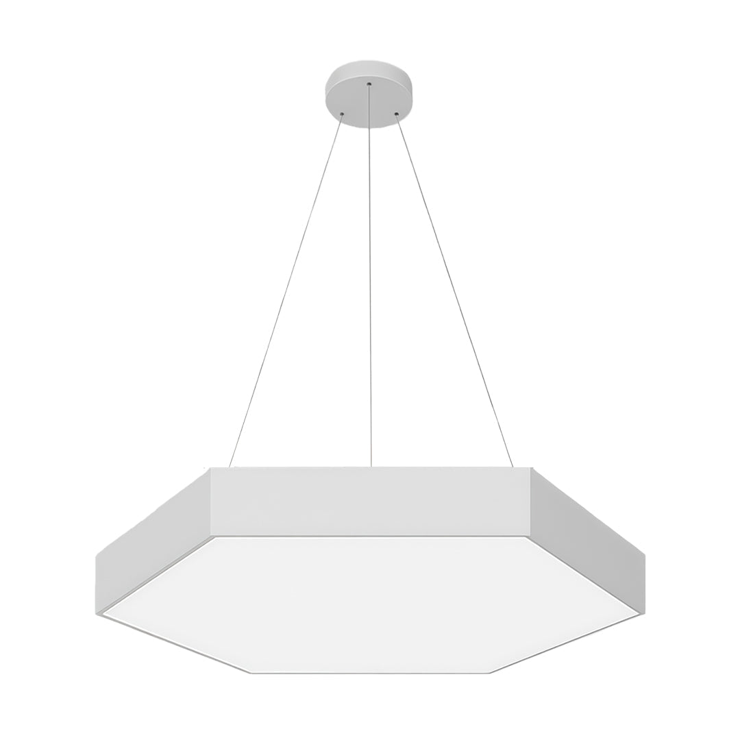 Hexagonal Geometric Honeycomb LED Pendant — Iron, Acrylic Shade, 6 Sizes, 39.4" Adjustable Chain, Black or White