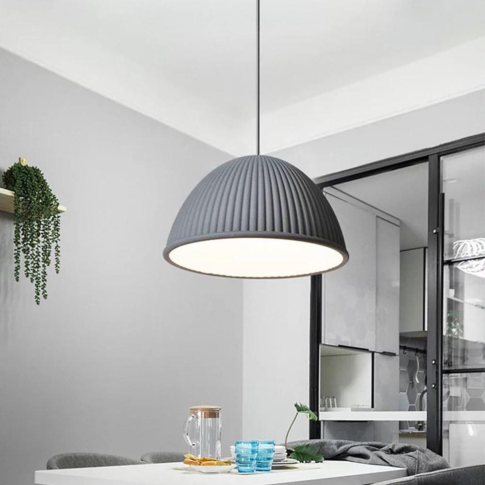 Industrial Inverted-Cup Pendant Light — Cement and Metal, LED E27, 13" Diameter, 59" Adjustable Cord