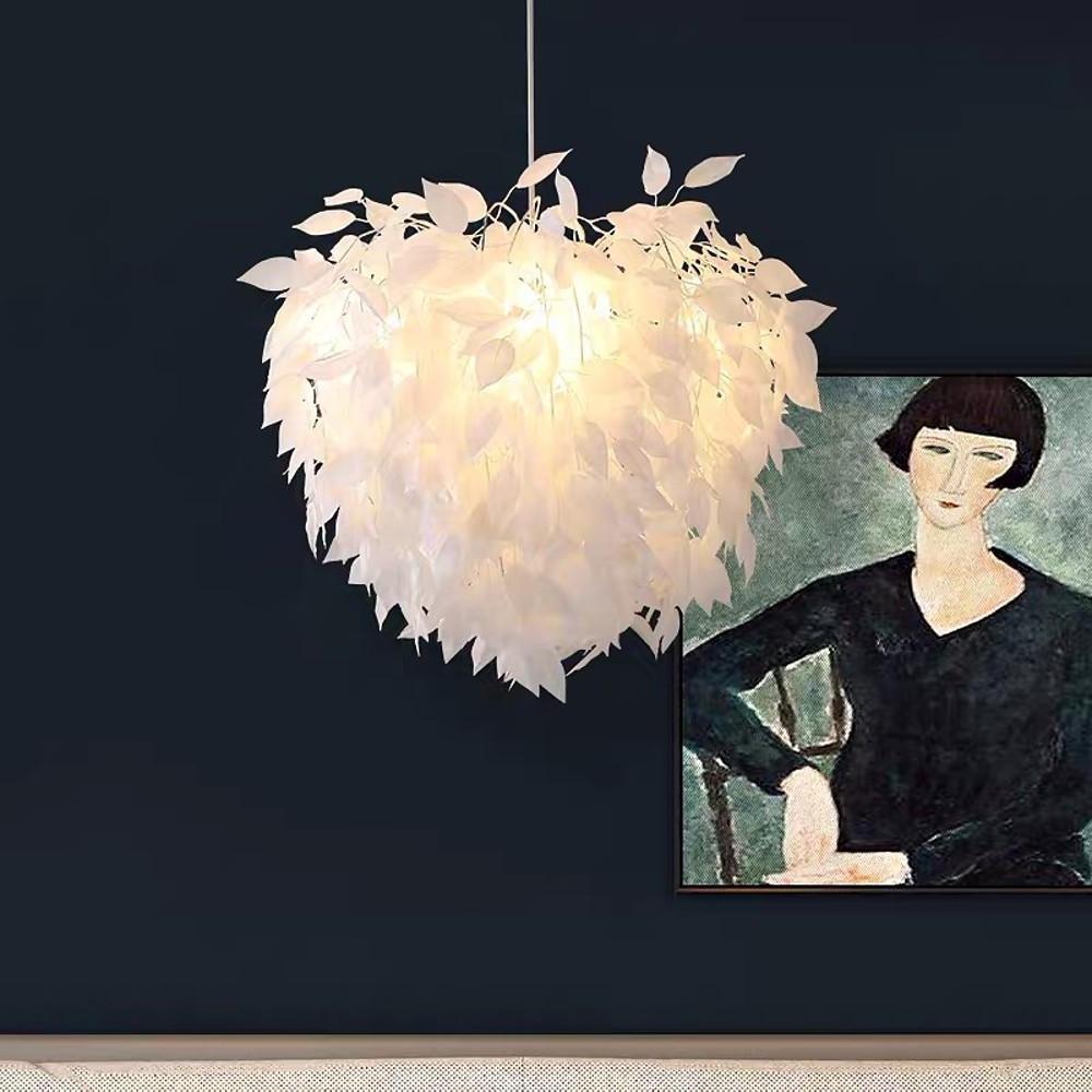 Feather Fabric Pendant Light — Iron Frame, 24" Dia., 4-Light, Dimmable 3000–5400K, White & Gold