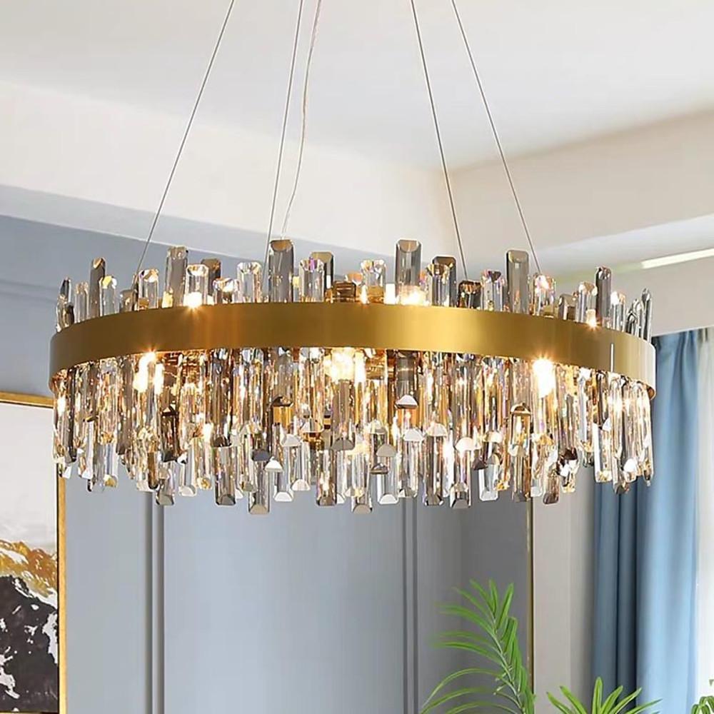 8-Light Round Crystal Chandelier — Gold Stainless Steel, Modern Lantern, LED E12/E14, 20" Diameter