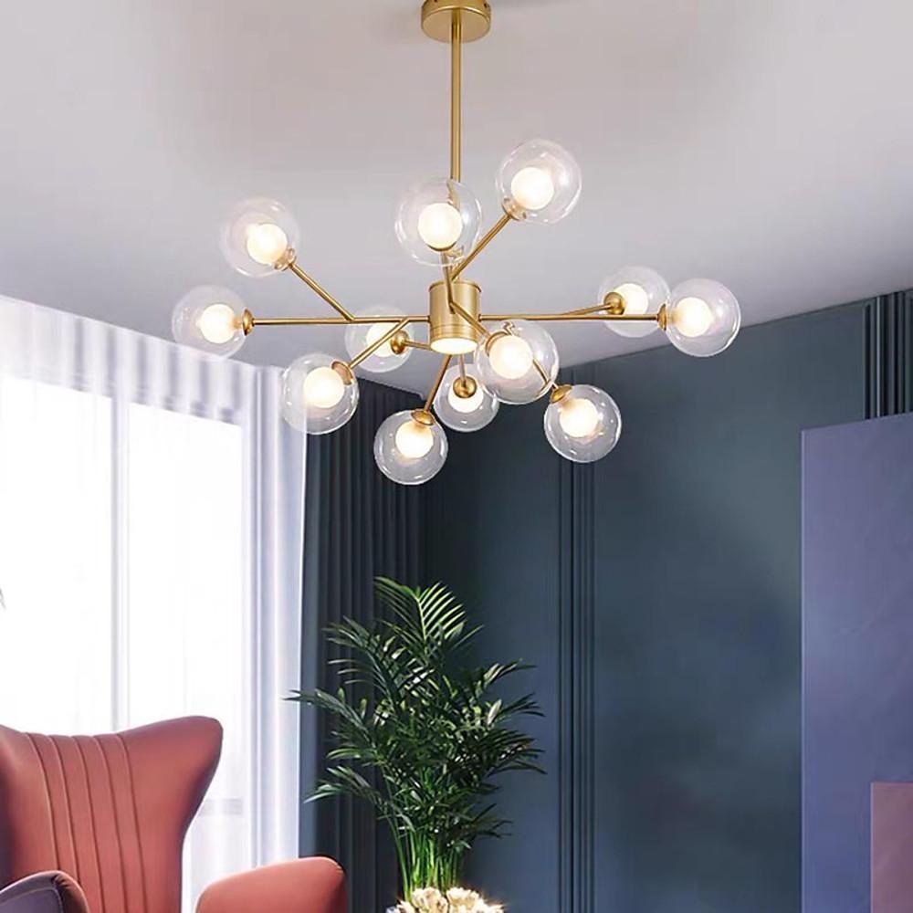 Modern Lantern Chandelier — Glass and Gold Metal, G9, 9-Light, 35" Diameter